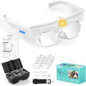 Magnifying Glasses with Lights, 5X 3.5X 2.5X 1.5X Flip-up Rechargeable Hands Free Headband Magnifying Glasses for Close Work with 3 Color Temperature,Professional Jeweler's Loupe Lighted Magnifiers 