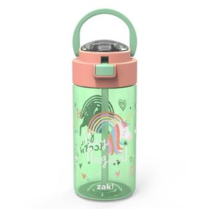 Zak Designs Genesis 18 ounce Reusable Plastic Water Bottle with Push-button lid, Unicorns
