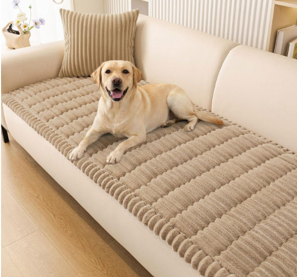 Smiry Couch Cover for Dogs, Non Slip Washable Sofa Protector for Pets, Soft Furniture Cover for Pet, Stylish Sofa Covers, Cozy Protect Against Fur, Dirt & Everyday Messes (Beige, 35.4" x 95")