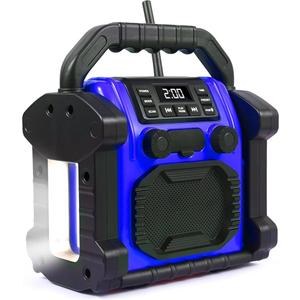 Radio Outdoor Speaker Bluetooth Wireless, IPX 66 Waterproof, 8000mAH Battery, Cell Phone Charging, Portable Job site Speaker with LED Lights,for Outdoor, Workshop, Garage (Blue)