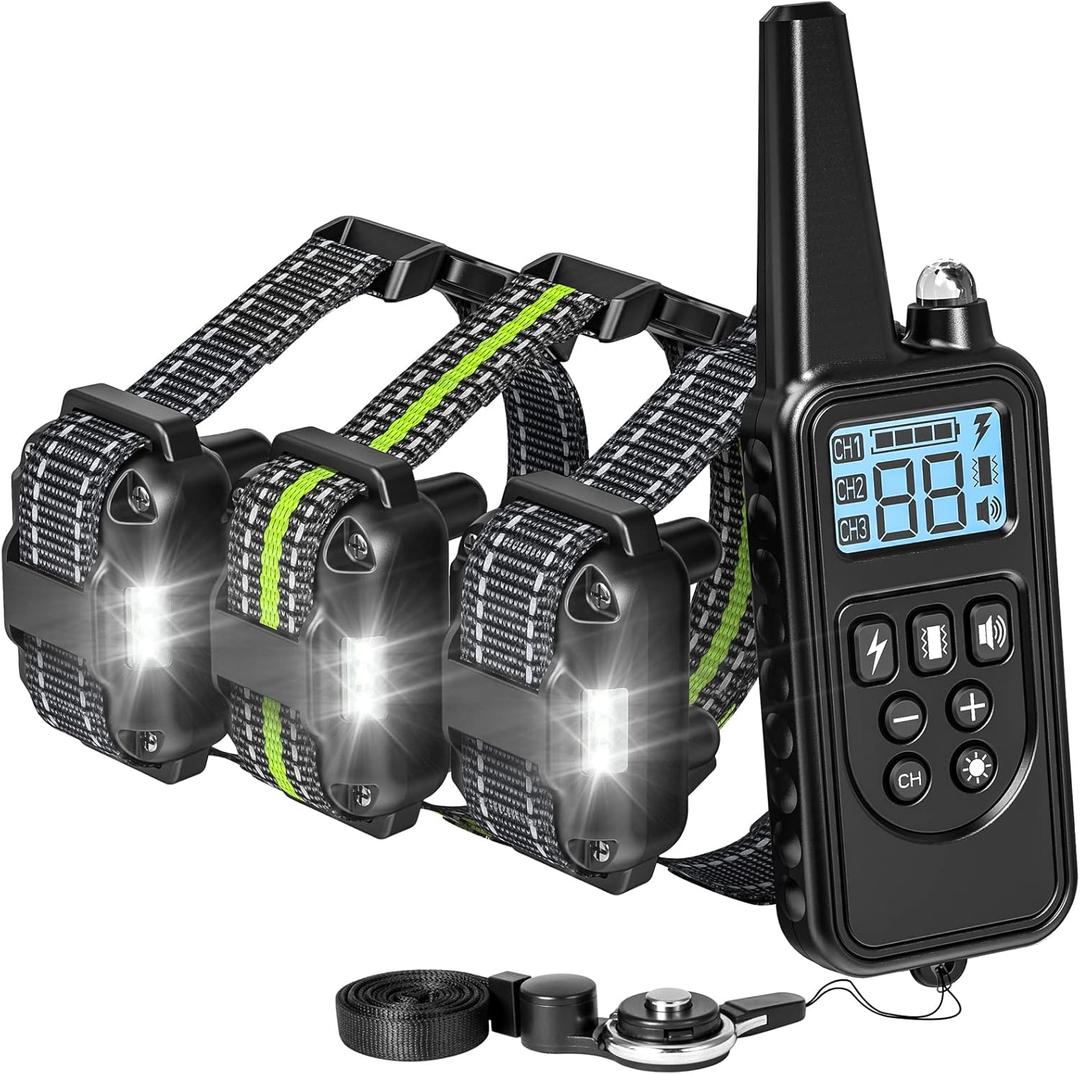 F-color Dog Shock Collar with Remote Control - 2600FT Dog Training Collar 3 Pack with Beep Vibration Shock and Light, Waterproof E Collar for Dogs Training for Large Medium Breeds