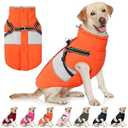 AOFITEE Dog Coat Warm Dog Winter Coat, Waterproof Dogs Jacket with Harness, Dogs Snow Jacket Snowsuit with Zipper & Furry Collar, Reflective Windproof Pet Sweater for Cold Weather, S (Orange)