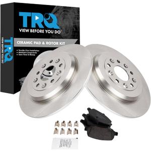 TRQ Rear Ceramic Brake Pad and Rotor Set Compatible with 1519 Ford Explorer Base with Standard Duty Brakes; 1219 Ford Flex with Standard Duty Brakes; 1319 Ford Taurus SE SEL Limited