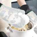 ANNA QUEEN Oven Mitts Set of 2 with Clear Silicone Shell and Panda Print Cotton Lining, Heat Resistant Kitchen Oven Gloves Pot Holders