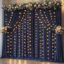 10 x 10ft Navy Blue Backdrop Curtains with Lights String for Wedding Polyester Photo Backdrop Drapes Wrinkle Free White Curtains Backdrop for Birthday Parties Reception Baby Shower Ceremony, 2 Panels