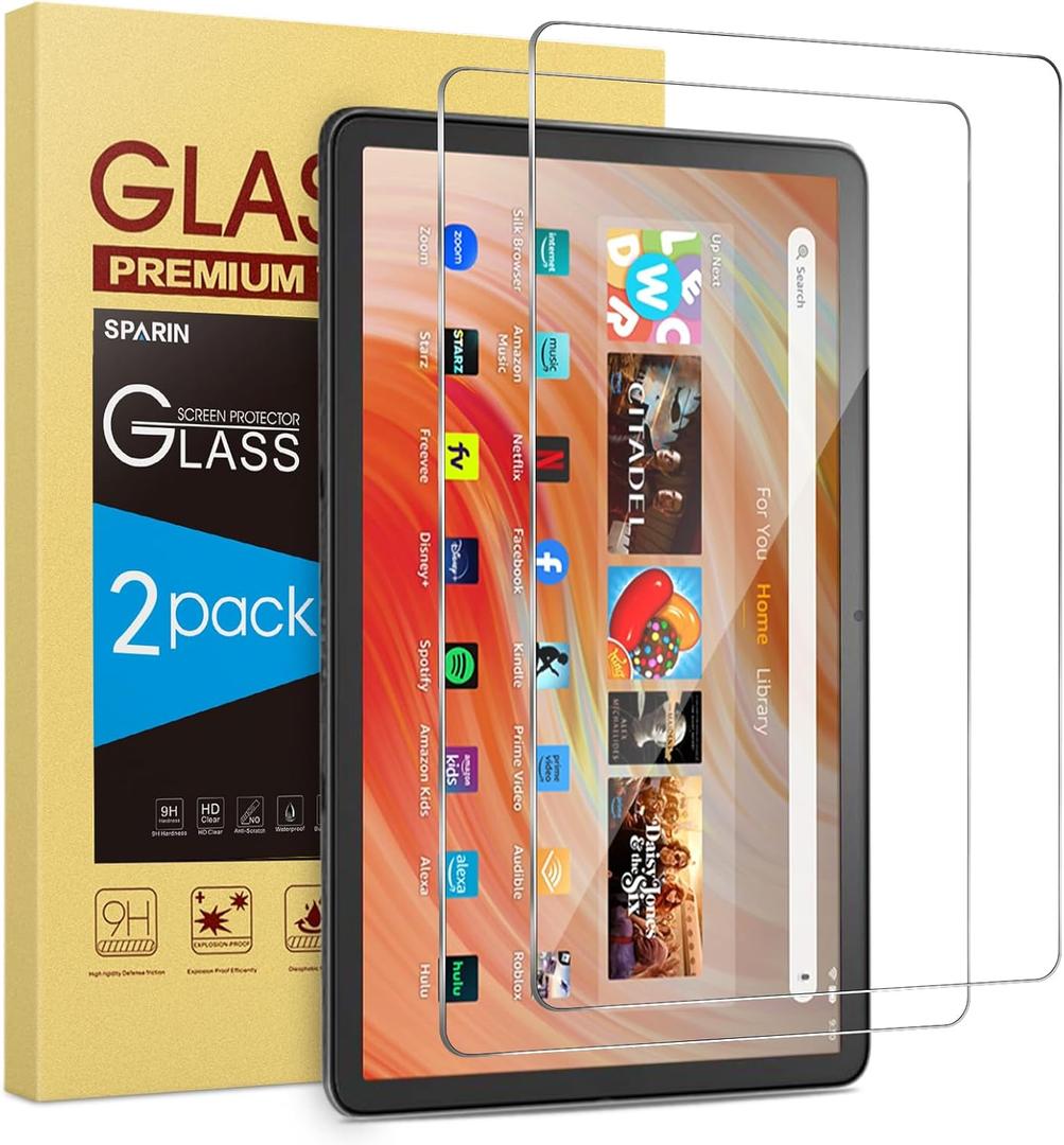 SPARIN 2 Pack Screen Protector for Fire HD 10 Tablet (2023/2021-13th/11th Generation) 10.1 Inch, 9H Hardness Tempered Glass for Fire 10/Fire HD 10 Plus/Kids/Kids Pro Tablet 2021