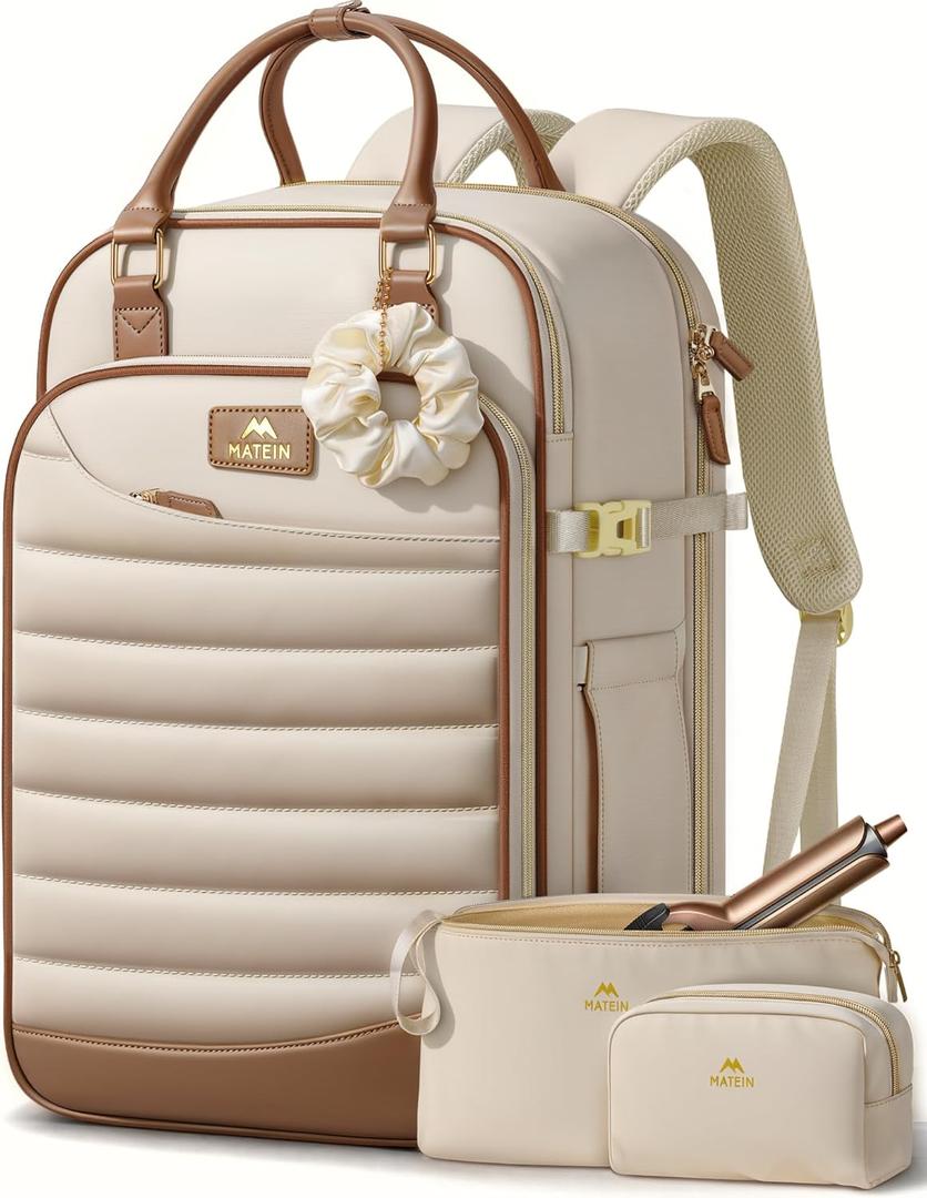MATEIN HER Personal Item Travel Backpack for Women with Hair Essentials Bag, 18x14x8 inches Underseat Luggage Backpack, TSA Approved Carry on Bags for Frontier Airline fits 17" Laptop & 40 oz Tumbler