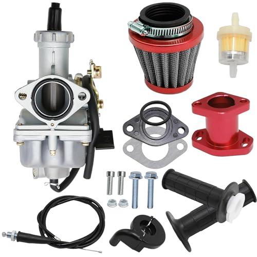 laffoonparts PZ27 Carburetor Kit for Honda XR100 XR100R CRF100F 4 Stroke CG 125CC 150CC 200CC 250CC CNC ATVs, Go Karts and Dirt Bikes w/Intake Manifold 38mm Air Filter Throttle Control Handle (Red)