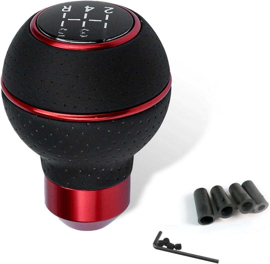 Gear Shift Knob, 5/6 Speed Leather Ball Shifter Knob with Adapters, Scratch-Resistant Gearstick Head, Universal for Most Manual Automatic Vehicles (Black)
