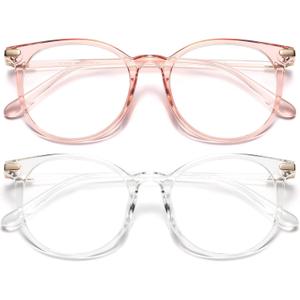 Gaoye 2 Pack Blue Light Blocking Glasses, Retro Round Eyewear Frame Anti Eyestrain Computer Glasses for Women Men - GY1688 (Pink+ Transparent)