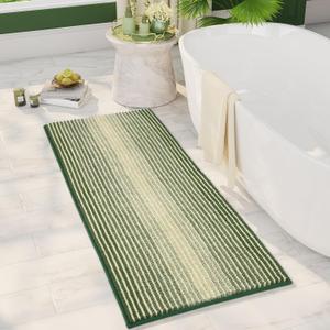 BSICPRO Large Bathroom Rugs, Bath Mat Rug for Bathroom Non Slip 20 x 47 Inches Water Absorbent Chenille Bathroom Runner Rugs Floor Mats Machine Washable (Sage and Cream) (47" x 20")