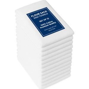 ROYALE LINENS Flour Sack Towels  12 Pack 28x28 Inch White Kitchen Dish Towels  100% Cotton Tea Towels for Bread Proofing, Cheese Straining, Baking, Cleaning, Drying, Embroidery, Multipurpose Use