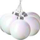 12 Pcs 3.15inch White Iridescent Christmas Ball Ornaments, DIY Plastic Shatterproof Hanging Holiday Decorations for Birthday Party, Festive Displays, Home Decor, Weddings