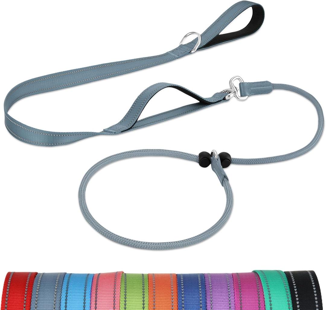2 x Joytale Tangle-Free Slip Leads for Dogs, 6 FT Slip Leash with Padded Double Handle, Reflective Nylon Training Leash for Small Medium Dogs 15-40 Lbs, Gray