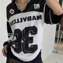 Verdusa Women's Y2k Jersey Shirt Baggy Shirt Oversized Tshirts Leopard Print V Neck Tshirt Tops (S)