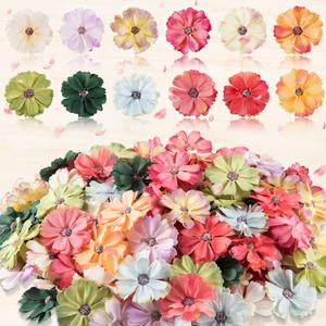 Xinnun 120 Pcs Faux Flowers Heads for Crafts Artificial Small Silk Daisy Flowers Embellishments 1.5 Inch Mini Assorted Faux Daisy Bulk DIY Wreath for DIY Holiday Wedding Party Home Garden