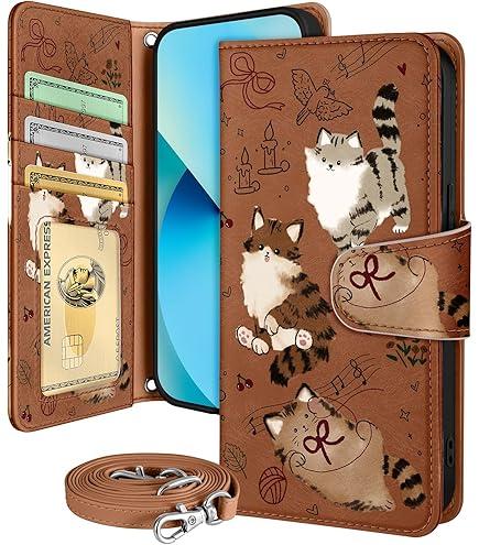 Buleens for iPhone 13 Wallet Case for Women  with Card Holder for iPhone 13 Flip Case Leather Crossbody Cute Aesthetic i Phone 13 Case with Strap Kickstand for Girls Girly, Music Cats