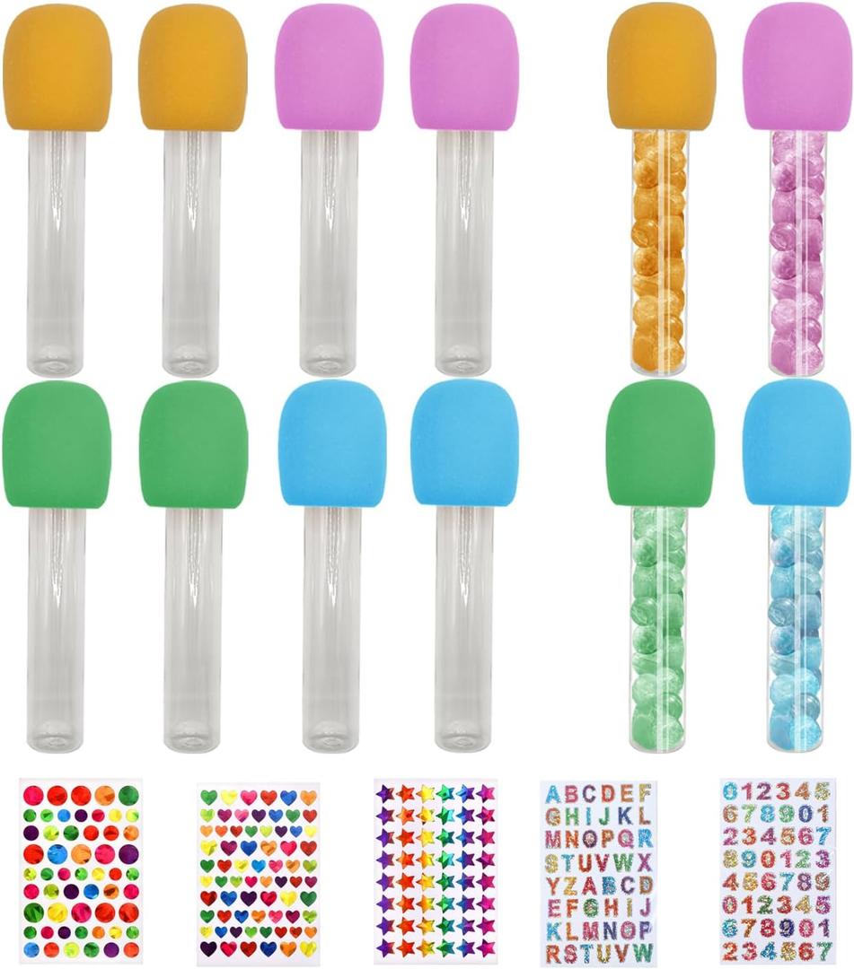 Microphone Candy Tubes Multicolor Fake Prop Microphone with Sparkly Stickers Plastic Microphone Rock Star Props for Musical Karaoke Themed Party Favors Cosplay Stage Birthday Decor Supplies (12)