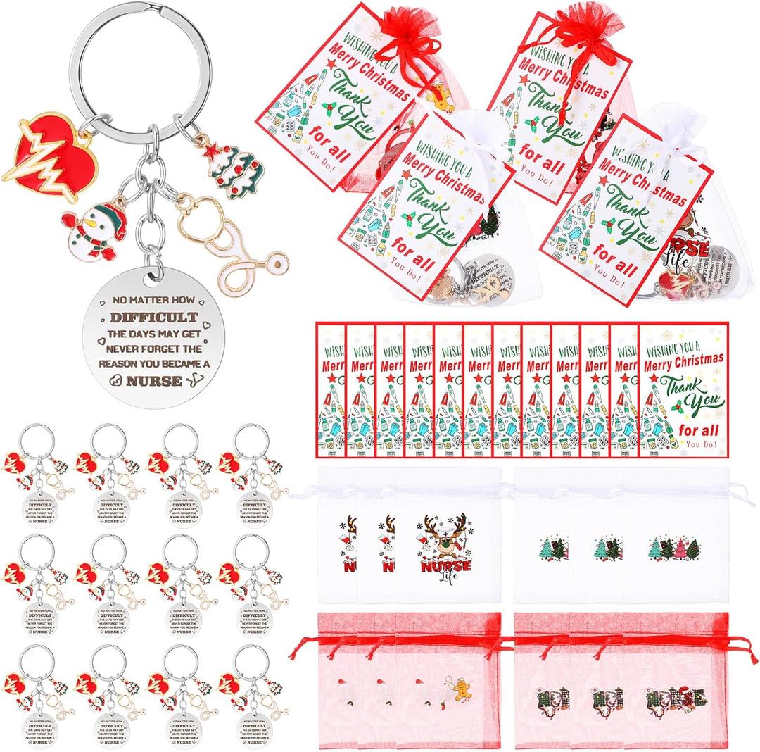 Sureio 36 Pcs Christmas Nurse Appreciation Keychains for Women - Bulk Nurse Week Gifts