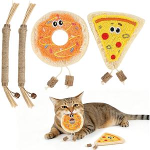 Catnip Toys for Indoor Cats, Silvervine Cat Chew Toys with Natural Loofah & Sisal, Interactive Kitten Teething Toys for Aggressive Chewers, Cute Dental Cat Toy Set with Catnip