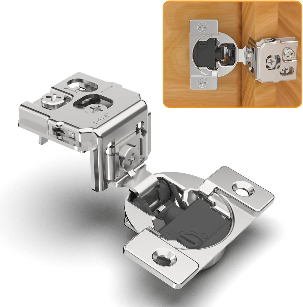 20 Pack 1-1/4" 4D Overlay Soft Close Concealed Hinges for Face Frame Door, Control Closing Speed, Smooth Slow Self Close Hinges, Satin Nickel, 105 Open Angle Stainless Steel Cabinet Hinges