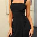 Women's Sexy Mesh Short Dress Square Neck Ruched Wedding Guest Cocktail Mini Dresses (Medium, Black)