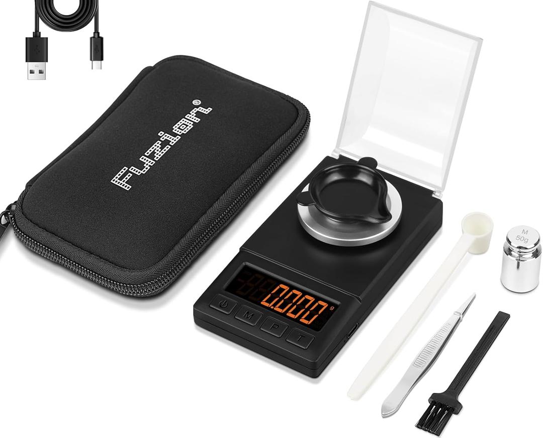 Fuzion Milligram Scale 50g x 0.001g, Mg Scale with 9-in-1 Design - Micro Scale, Powder Scale for Reloading with Portable Case, Microgram Scale USB/Battery Powered (Black)