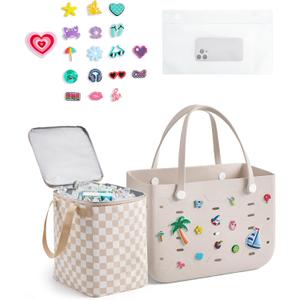 BAGSMART Beach Bag for Women, Water-resistant Rubber Tote Bag, Sandproof Vacation Essentials for Summer Swim Cruise Pool