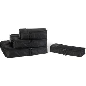 Amazon Essentials 4-Piece Space-Saving Packing Cubes Travel Accessories Set, Luggage Organizer with Double Zipper, Mesh Top, Small/Medium/Large/Slim, Black (Previously Amazon Basics)