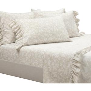 Lush Decor Garden of Flowers Ruffle Sheet Set Queen 6 Piece Set Neutral - Floral Sheets - Tan Sheet Set Queen Size Bed Sheets - Coquette Bedroom Decor