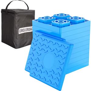 CircleRoad Heavy Duty RV Leveling Blocks 12 Pack, Interlocking Design Camper Leveling Blocks with Packing Bag, Ideal for Leveling Single and Dual Wheels (Blue)