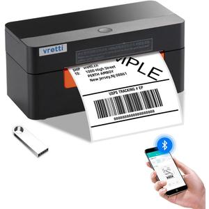vretti Shipping Label Printer 4x6 - Bluetooth Thermal Label Printer Easy to Connect, Clear Printing, Thermal Printer for Small Business Shipping Packages for Amazon Ebay Shopify USPS