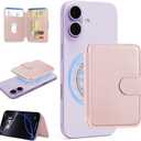 TopMade for Magsafe Wallet, Strongest Magnetic Card Holder for iPhone 17/16/15/14/13/12 Series, Slim Magnetic Phone Wallet, 4 Cards Holder, Vegan Leather, RFID Blocking, Open ID Window, Pink