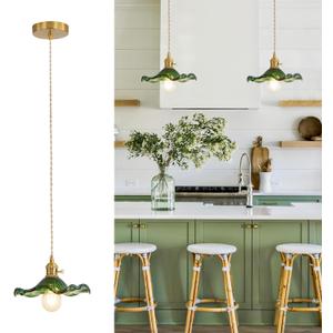 Pendant Light Fixture Glass Hanging Light Flower Light Fixture Pendant Lights Modern Lighting Bedroom Kitchen Island Hallway Bathroom Green Wave Style