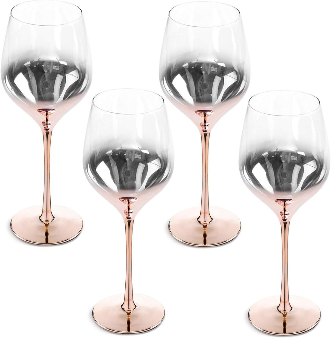 MyGift White Wine Glasses Set of 4, Ombre Rose Gold Colored Wine Glasses Stemware