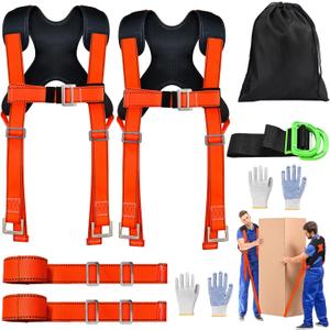 Upgraded Furniture Moving Straps with Chest Buckle, Adjustable Shoulder Moving Lifting Straps for 2 Movers,Move Furniture, Appliances, Mattresses,Heavy Objects Safely,up to 1000lbs (Orange & Black)