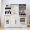 ROBOTIME Pretend Play Kitchen for Kids, Wooden Toy Kitchen with Ice Maker, Coffee Machine, Oven & Accessories  Fun Kitchen Set for Girls & Boys Age 3+