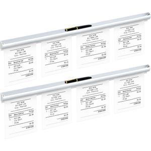 Henoyso 2 Pcs Restaurant Ticket Holder 16/18/24/28/30/32/40/44" Slide Check Rack Receipt Holder Aluminum Silver Order Ticket Rack for Commercial Kitchen Office Cafes Pubs Bar(32 Inch,Pen Slot)