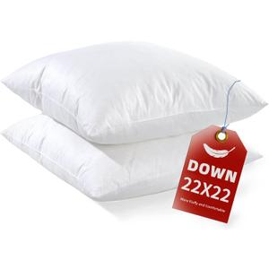 YSTHER 22x22Euro Pillow Inserts Set of 2, Premium Down Feather Pillows for Couch & Bed - Hypoallergenic, Machine Washable, Fluffy Decorative Throw Pillow Inserts (White)