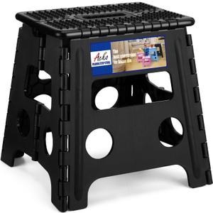 ACKO Folding Step Stool 13 inch Height Premium Heavy Duty Foldable Step Stools for Adults and Kids, Kitchen Plastic Small Collapsible Stepping Stool Hold Up to 300 LB Dot Black (1 Pack)