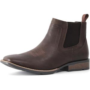 IXU Cowboy Boots For Men Square Toe Ankle Boots Western Chelsea Boot Casual Dress Slip On Men Shoes (10 Wide, Khaki)