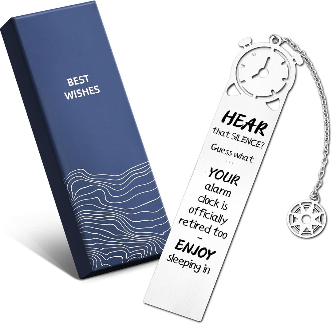 2 x Retirement Gifts Bookmark for Women Men Happy Retirement for Coworker Employee Friends Metal Bookmarks with Gift Box for Book Lovers, Alarm Clock