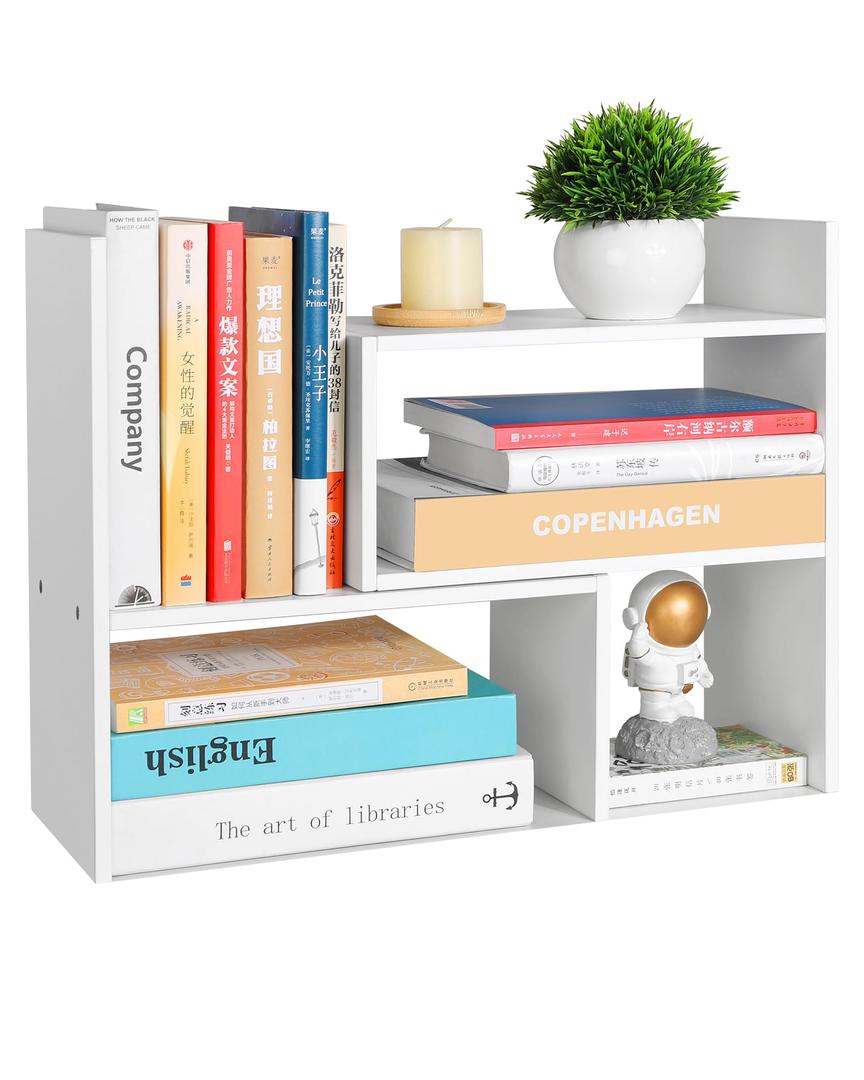 Desktop Shelf Organizer,Adjustable Stackable Office Storage Rack,Wood Display Shelf,White Small Bookshelf for Desktop,Tabletop Desk Shelf,Multipurpose Shelves for Office, Dormitory,Home Decor.