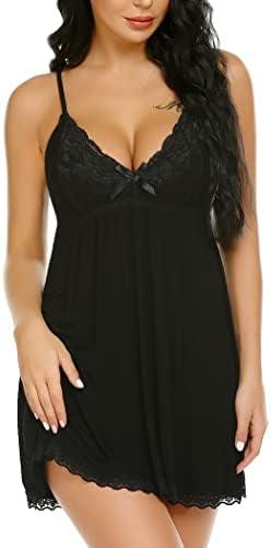 Avidlove Women Nightgown Sexy Sleepwear Lace Chemise V-neck Modal Babydoll Lounge Dress Size  3 XL
