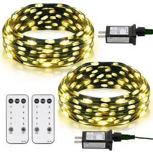 2 Pack Fairy String Lights Plug in, 33Ft Green Wire 100 Micro Starry LED Outdoor String Lights with 8 Modes Timer IP68 Waterproof Twinkle Lights for Bedroom Garden Christmas Home Decor (Warm White)