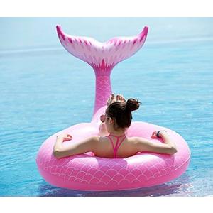 Jasonwell Giant Inflatable Mermaid Tail Pool Float with Fast Valves Summer Beach Swimming Pool Party Lounge Raft Decorations Toys for Adults Kids (Pink)