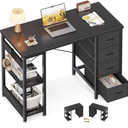 Casaottima 32-Inch Small Computer Desk with 4 Fabric Drawers, Storage, Side Hook and Cloth Bag, Kids Desk Study/Work Table for Bedroom and Small Space, White