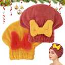 Microfiber Hair Drying Caps, Christmas Absorbent Hair Towel Wrap for Women Wet Hair Quick-Drying Hair Towels, Soft Bow Tie Wet Hair Towel Wrap for Party Favors Goody Bag Filler (Red+Yellow)