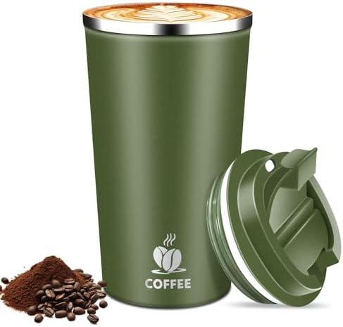 Hwawhin 17oz Insulated Travel Coffee Mug with Flip Lid – Leakproof Stainless Steel Insulated Coffee Tumblers, Reuable Coffee Cup for Hot & Cold Drinks, Perfect for Camping & On-the-Go