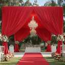 10 Panels 5x20ft Red Ceiling Drapes for Wedding Parties, Wrinkle Free Thick Polyester 20ft Extra Long Wedding Draping Red Ceiling Curtains Arch Drapery